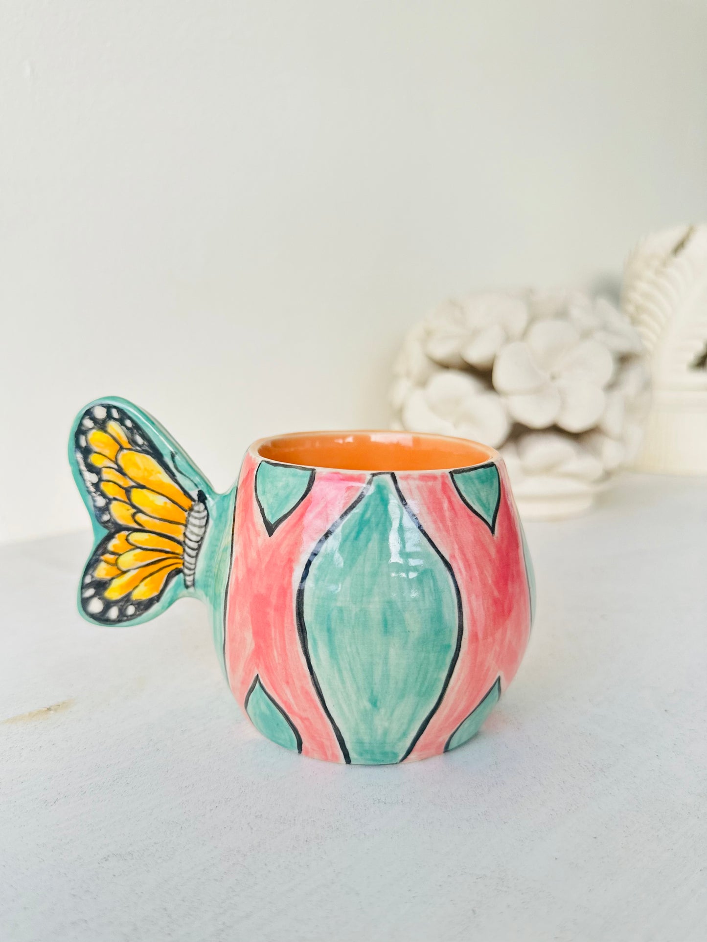 JUST WING IT MUG | Pink Butterfly Wing Handle Mug