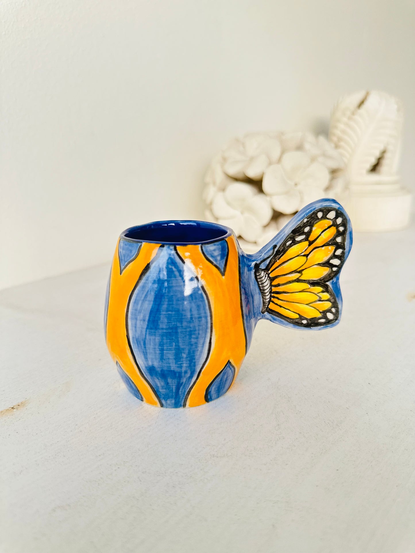 JUST WING IT MUG | Blue Butterfly Wing Handle Mug