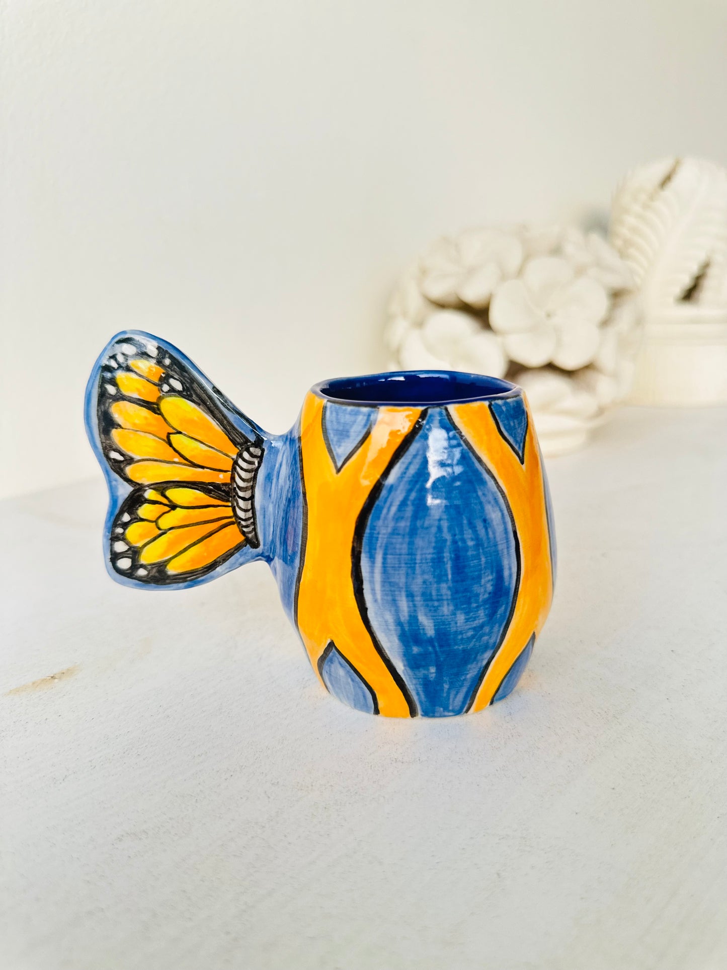 JUST WING IT MUG | Blue Butterfly Wing Handle Mug